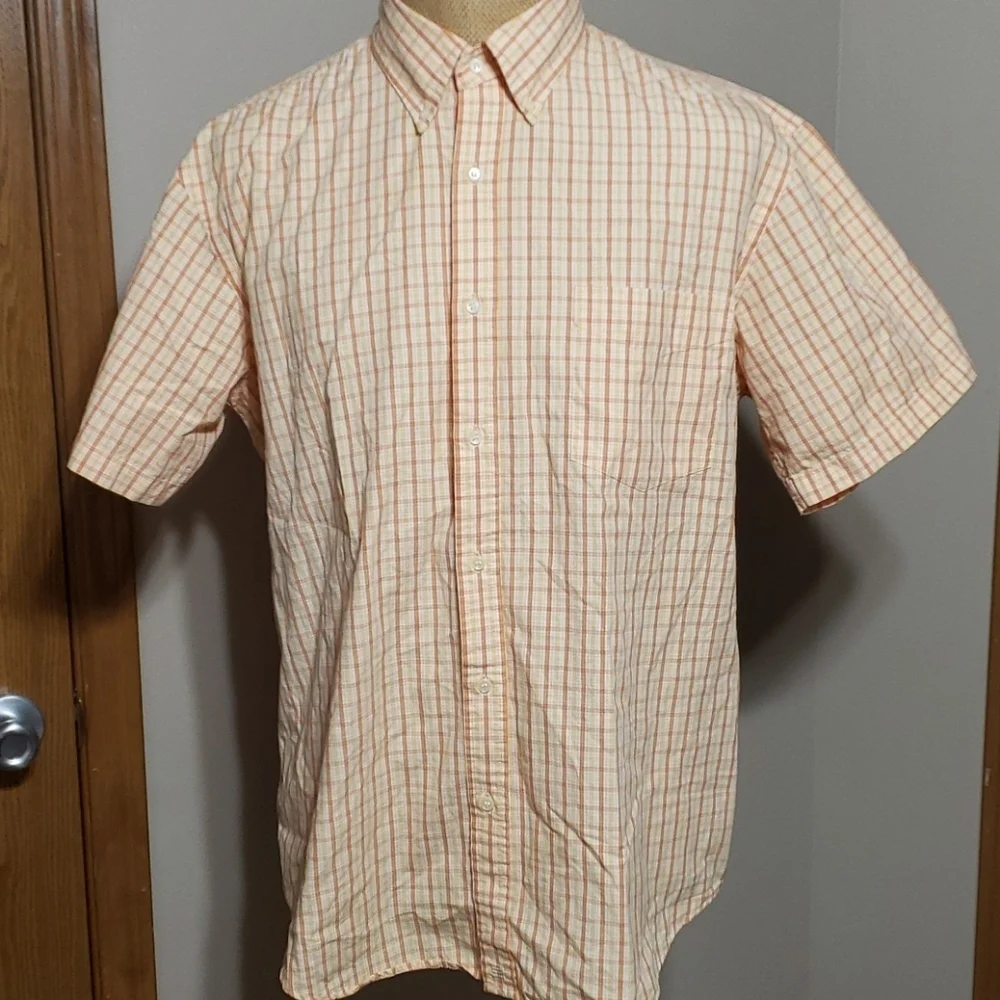 J crew short sleeve yellow orange plaid buttondown